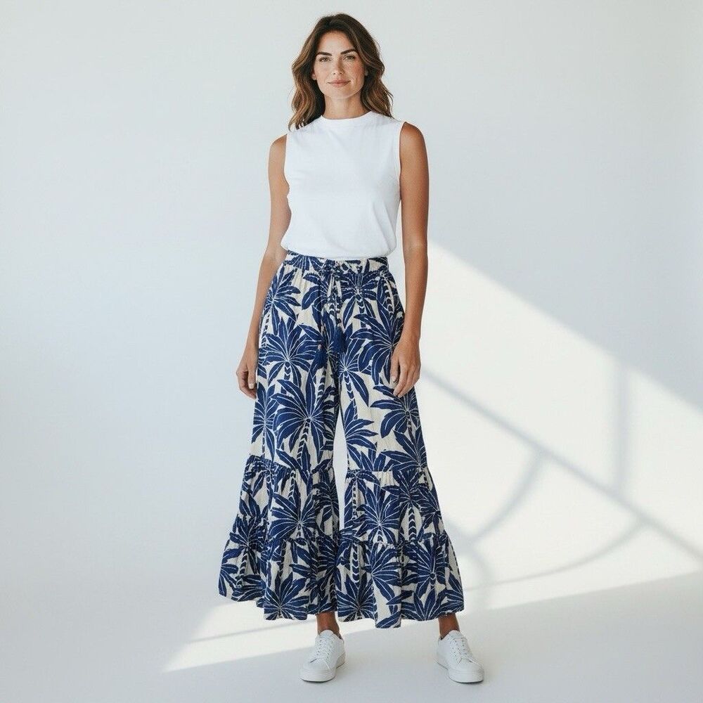 True Destinations Bloomer Festival  Palazzo Pants Leg Flare  Multi Sz M Ruffle